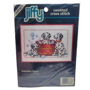 Jiffy Counted Cross Stitch Kit 16636 "Indelible Spots" Dalmatian Puppies 7"x5"